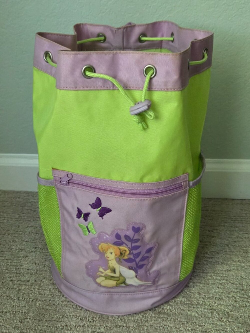 Lot Vintage Disney Fairy TINKER BELL Round Backpack and Beaded Handled Tin Box - Picture 2 of 10